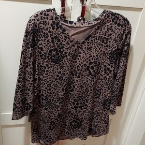 Belle by Kim Gravel Black and Pink Animal Print Long Sleeve Top